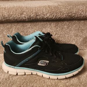Skechers Women's Liteweight Black & Blue Athletic Shoes Size 9.5
